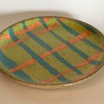 striped ceramic plate made from speckled clay